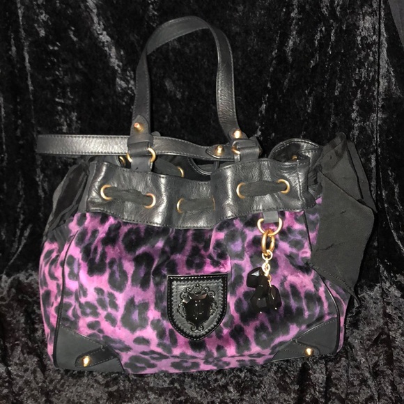 Juicy Couture Handbags - Juicy Couture purple/ blk leather & velvet satchel